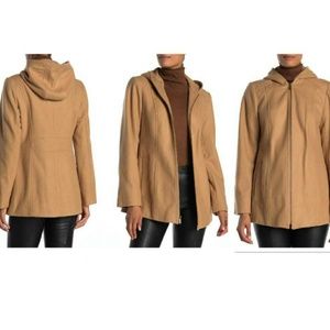 London Fog Hooded Zip Front Wool Blend Coat.